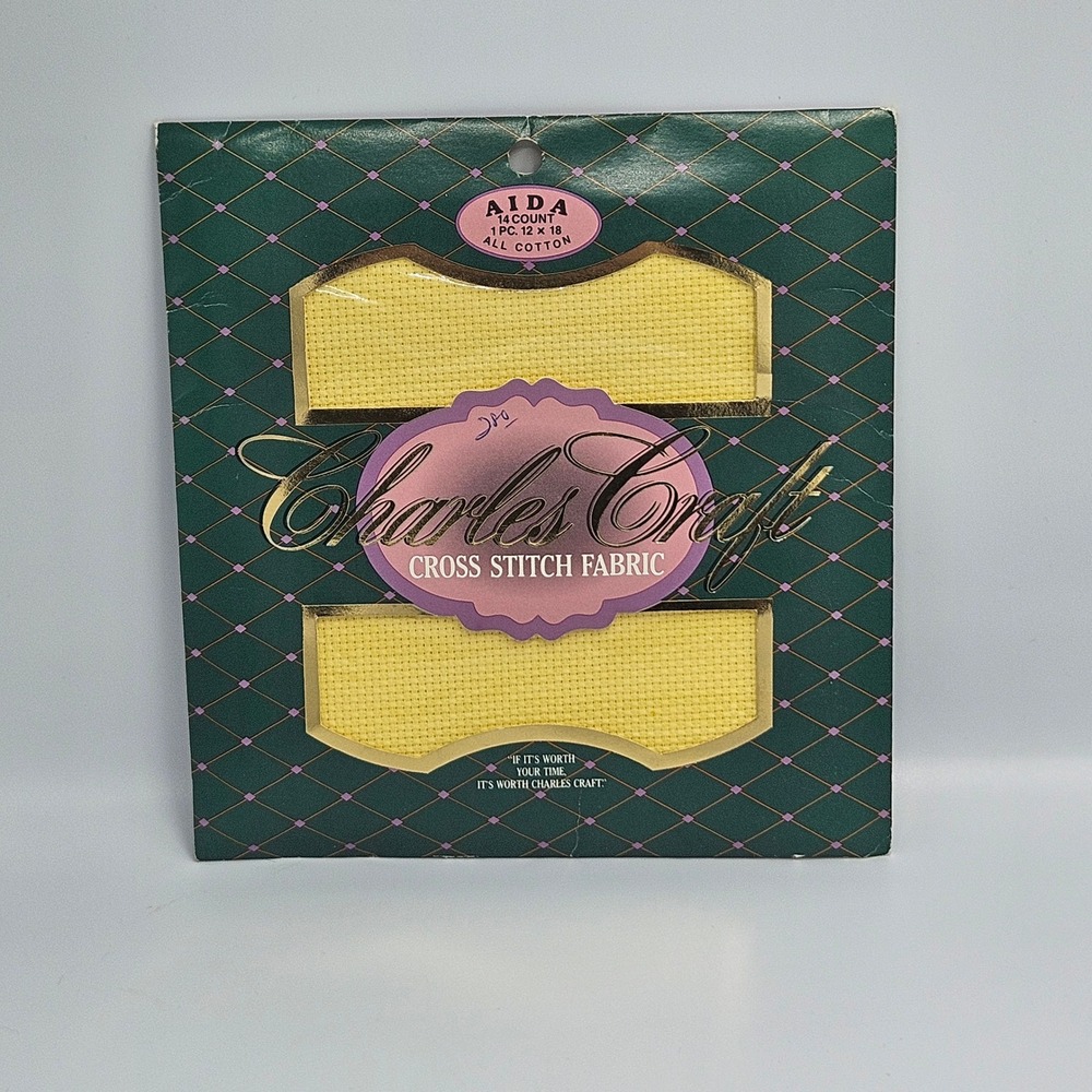Charles Craft Aida 14 Count Cross Stitch Fabric Yellow 12x18 100% Cotton CR-5444